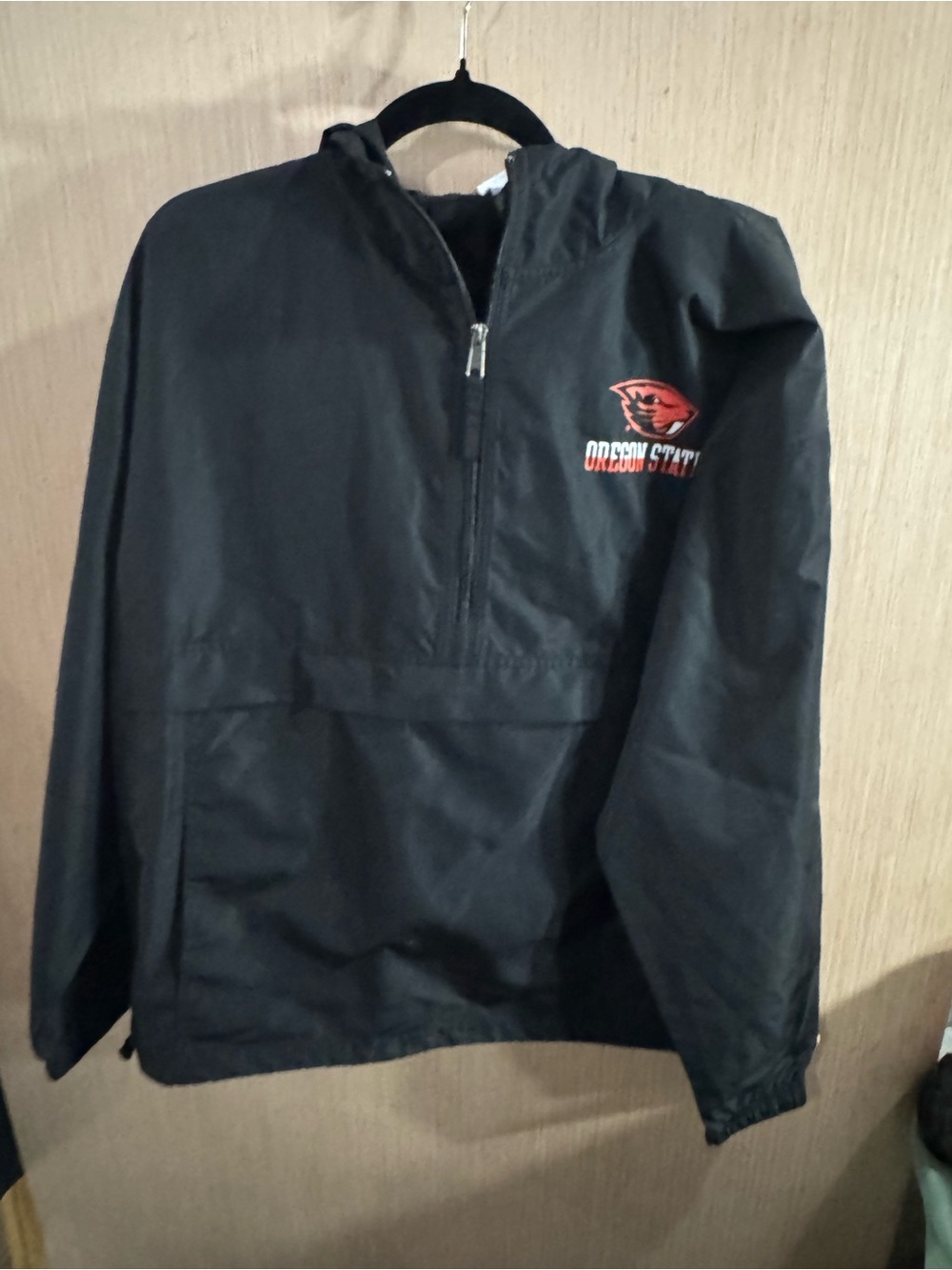 Champion Oregon State Beavers Black Pullover Windbreaker with Orange Logo Large